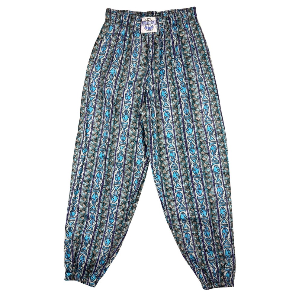 International Baggyz Vintage 90s Abstract Blue Purple Cotton Pants Medium USA